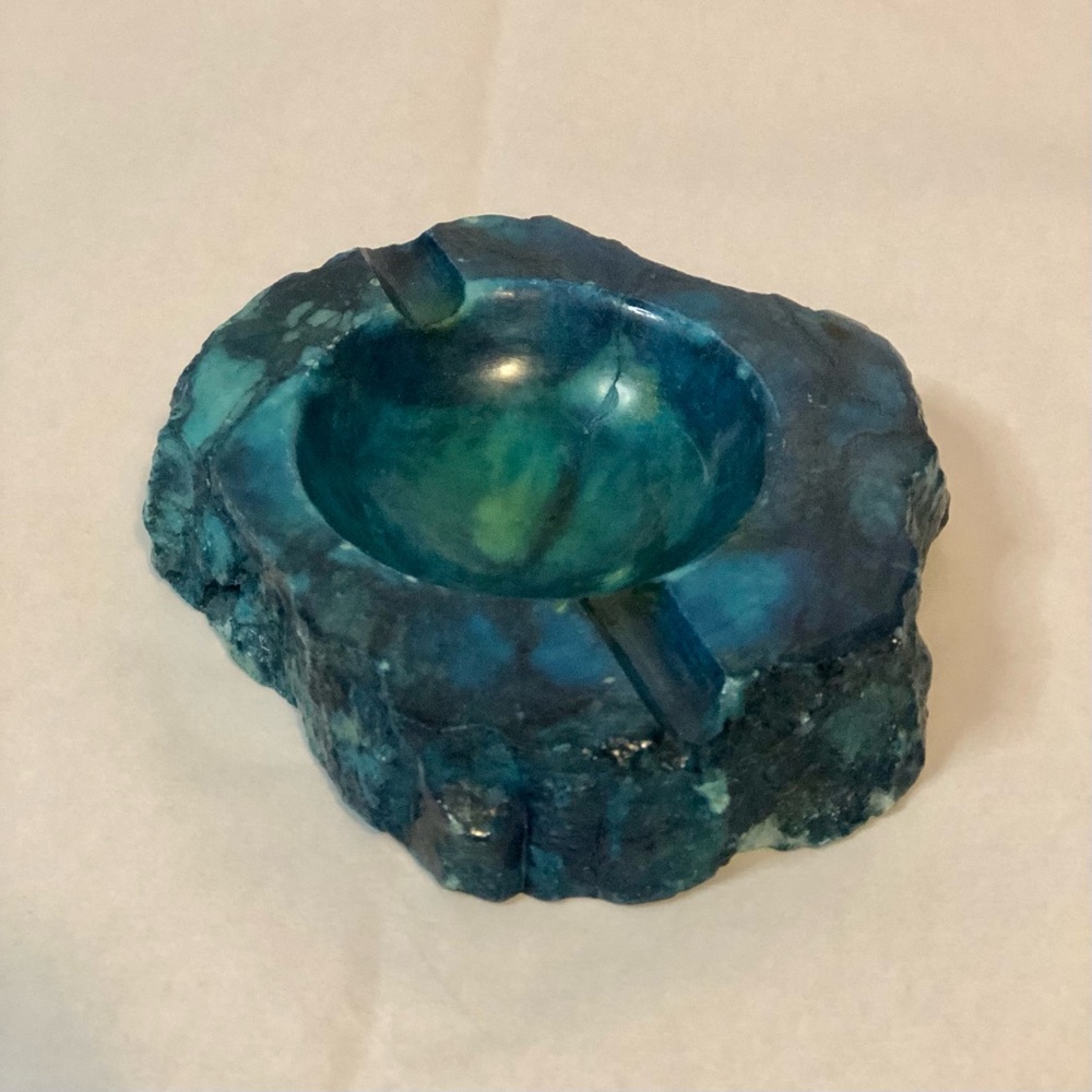 Vintage Genuine Turquoise Alabaster Ashtray Made In Italy Romano Bianchi - Picture 3 of 6